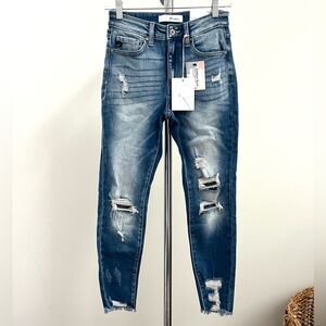 KanCan Dark Blue Distressed High Rise Ankle Skinny Jeans Stretch 3 25 NEW NWT